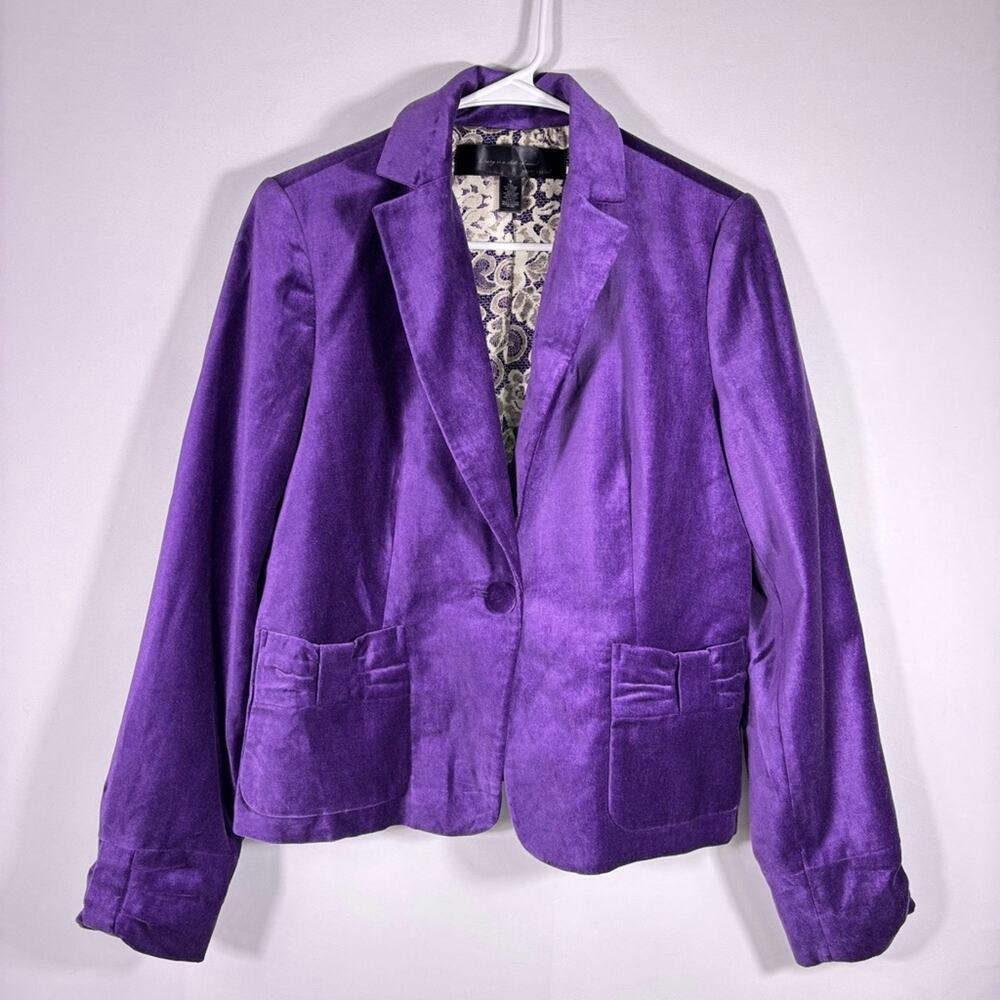 Apostrophe Rich Purple Velvet Single Button Women's Blazer Size 8 C2